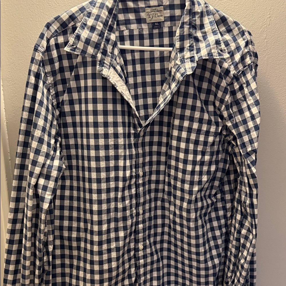 JCrew Men’s Navy and White Checkered Button Down Shirt
